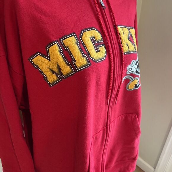 XL Disney Parks Mickey Mouse Red Two Sided Full Zip Hoodie Yellow Drawstring - Picture 2 of 7